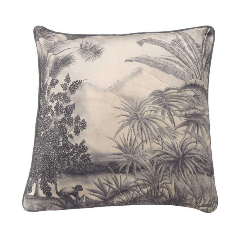 Coussin intérieur velours noir et blanc jungle